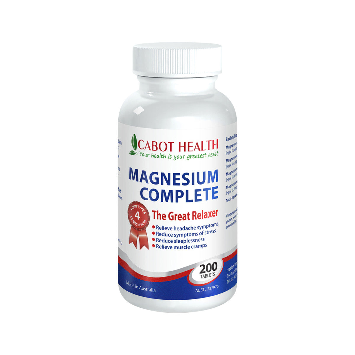 Magnesium Complete - 100 tablets - the great relaxer - Relieve Headaches - reduce stress - reduce sleeplessness - relive muscle cramps