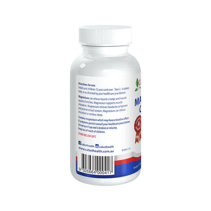 directions for use - adults and children 12 years and over take 2-4 tablets daily or as directed by your healthcare practitioner. Magnesium can relieve muscle cramps and muscle spasm/twitches. Magnesium supports muscle relaxation. Magnesium relieves disturbed or restless sleep. Magnesium may have a laxative effect. if symptoms persist consult your healthcare practitioner. 