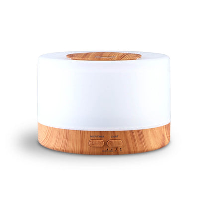 Aroma Diffuser Aromatherapy LED Night Light - Air Humidifier, Purifier - Round Light Wood Grain - 500ml - Remote Control